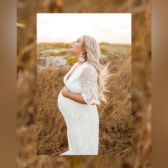 PinkBlush Maternity Cream Lace Mesh Overlay Maxi Dress, new with tag, Size S - Picture 6 of 10